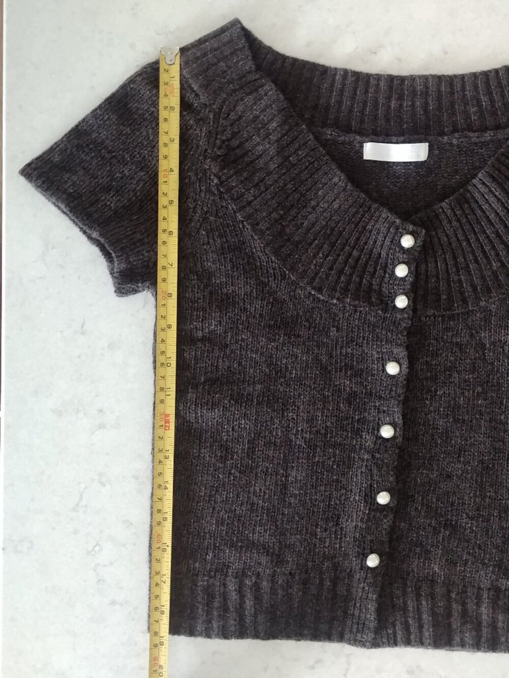 Bianca Maria 100% wool dark brown sweater top cardigan pearl buttons M fits XS - Picture 13 of 14